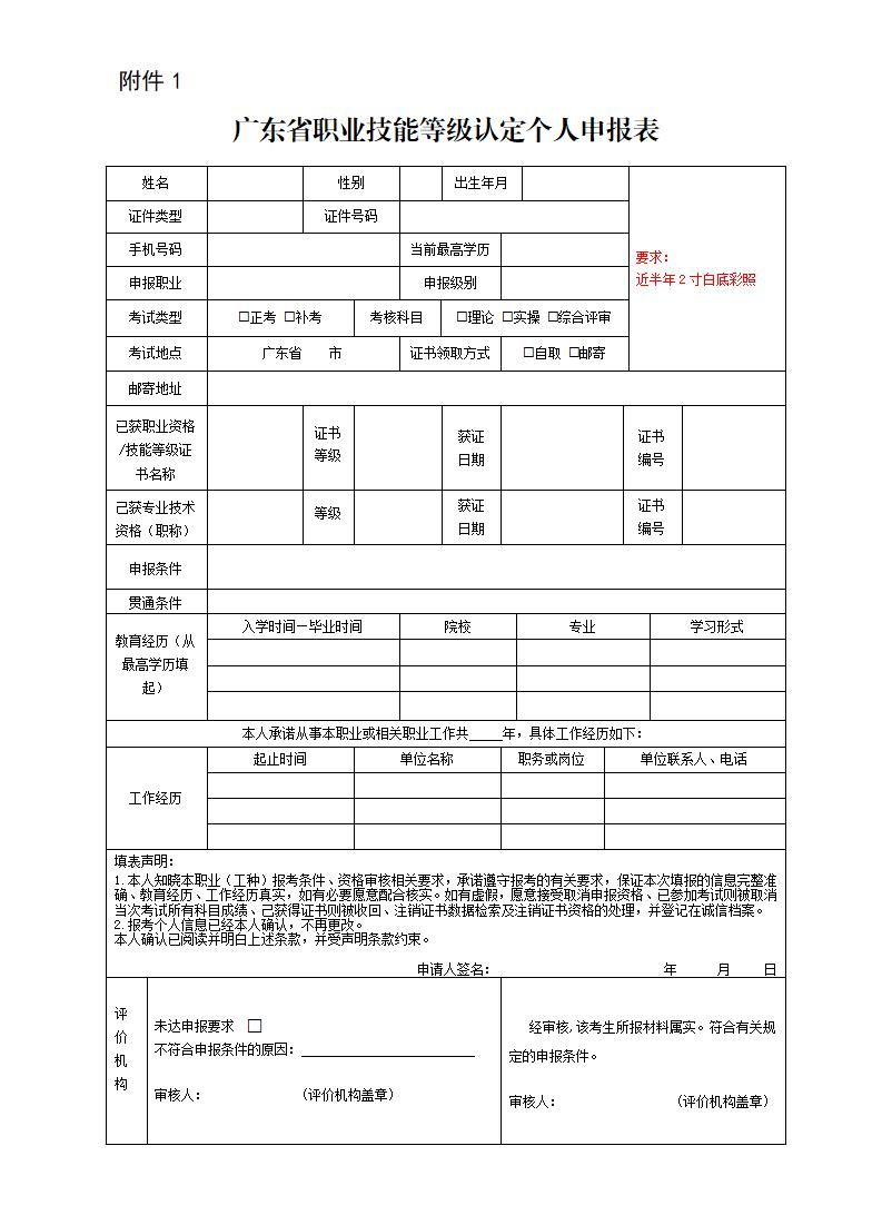 广东省职业技能等级认定报考材料有哪些？